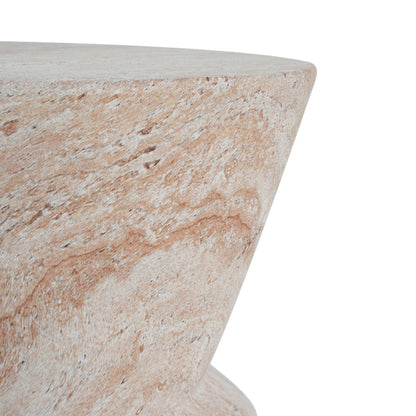 Outdoor / Indoor Lightweight Concrete Side Table With Travertine - Beige