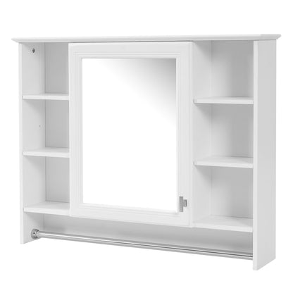 Modern Wall Mounted Mirror Cabinet With Adjustable Shelf, Soft Close Door, And Towel Bar