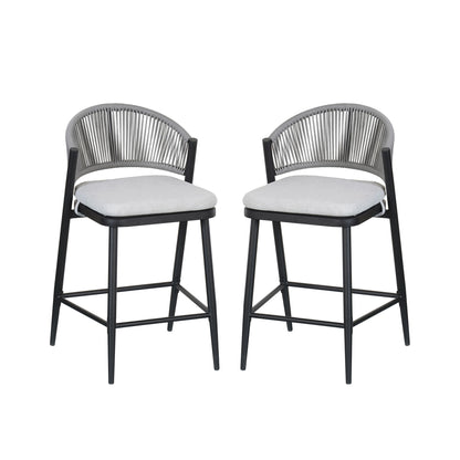 Outdoor 26" Counter Height Metal Frame Counter Stools With Scallop Shaped Backrest & Water Resistant Cushions