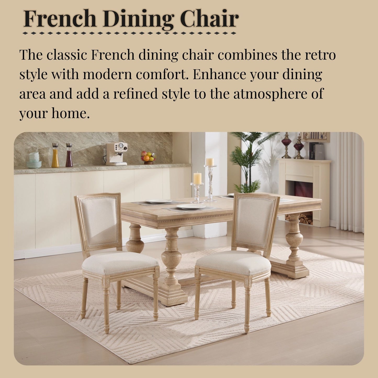 Dining Chairs Upholstered With T - Shaped Back (Set of 2) - Beige