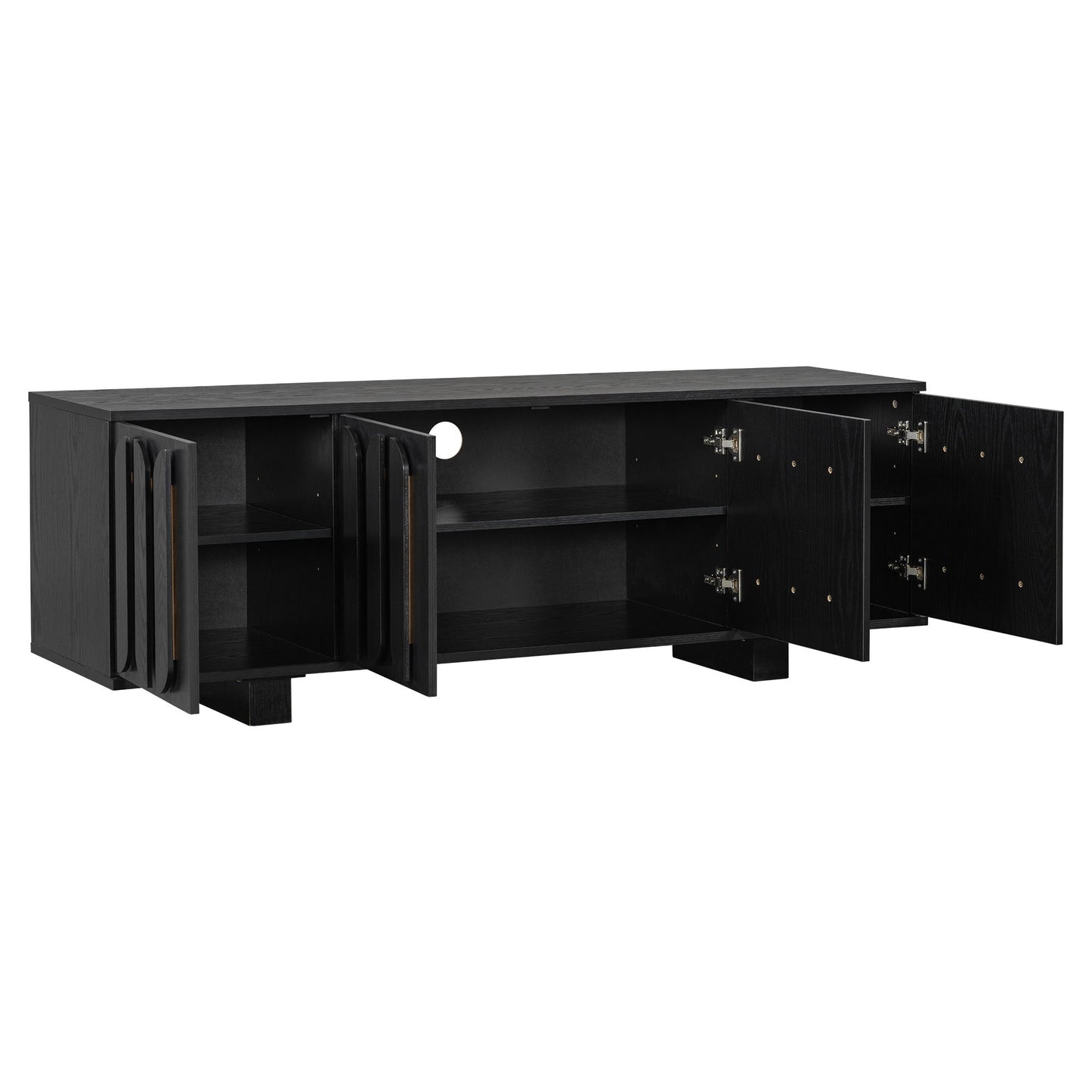 Farmhouse TV Stand, Storage Media Console With Adjustable Shelves & 3 Cable Holes