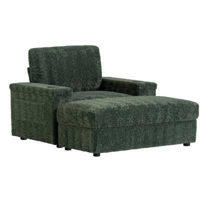 Oversized Chaise Lounge Indoor Rabbit Fur Sofa Bed With Storage Ottoman And Armrests Cup Holders With Deep Seat