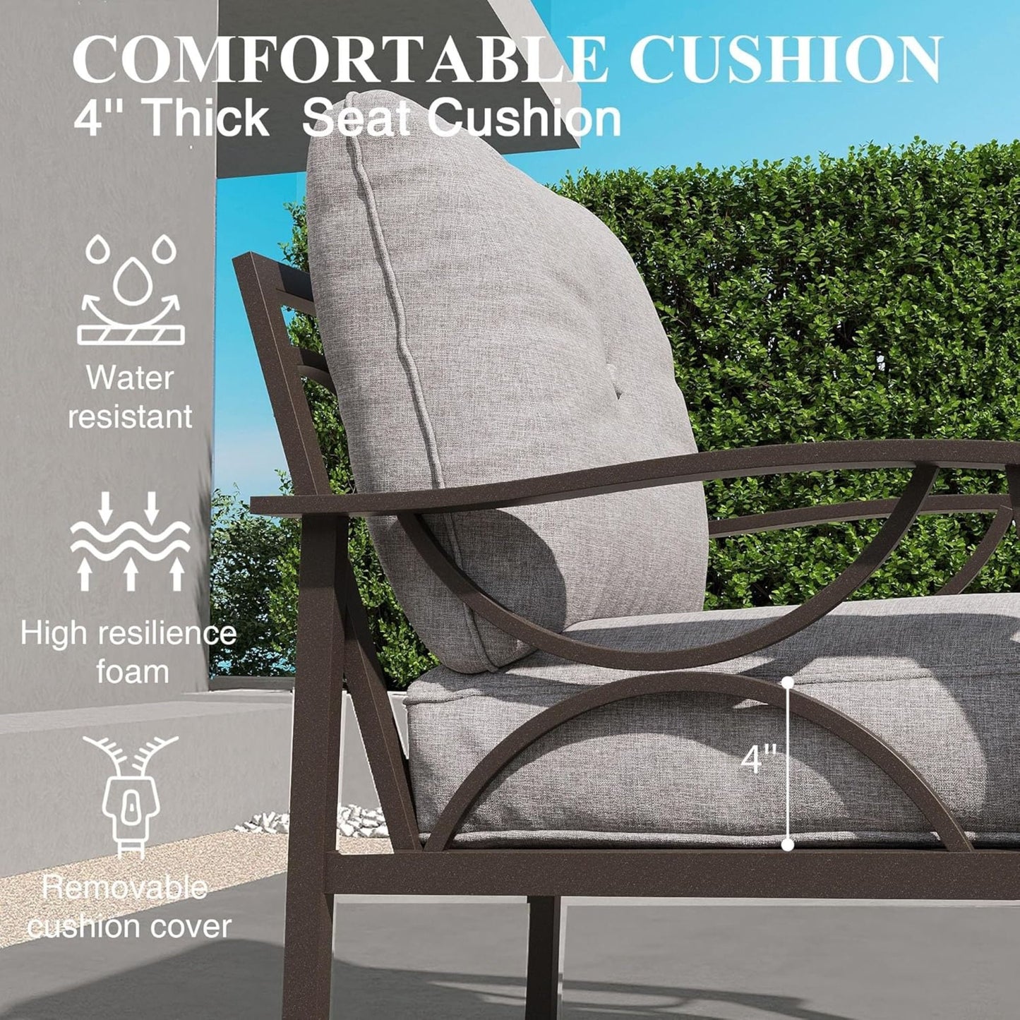 All-Weather 3 Seat Patio Sofa With Cushions