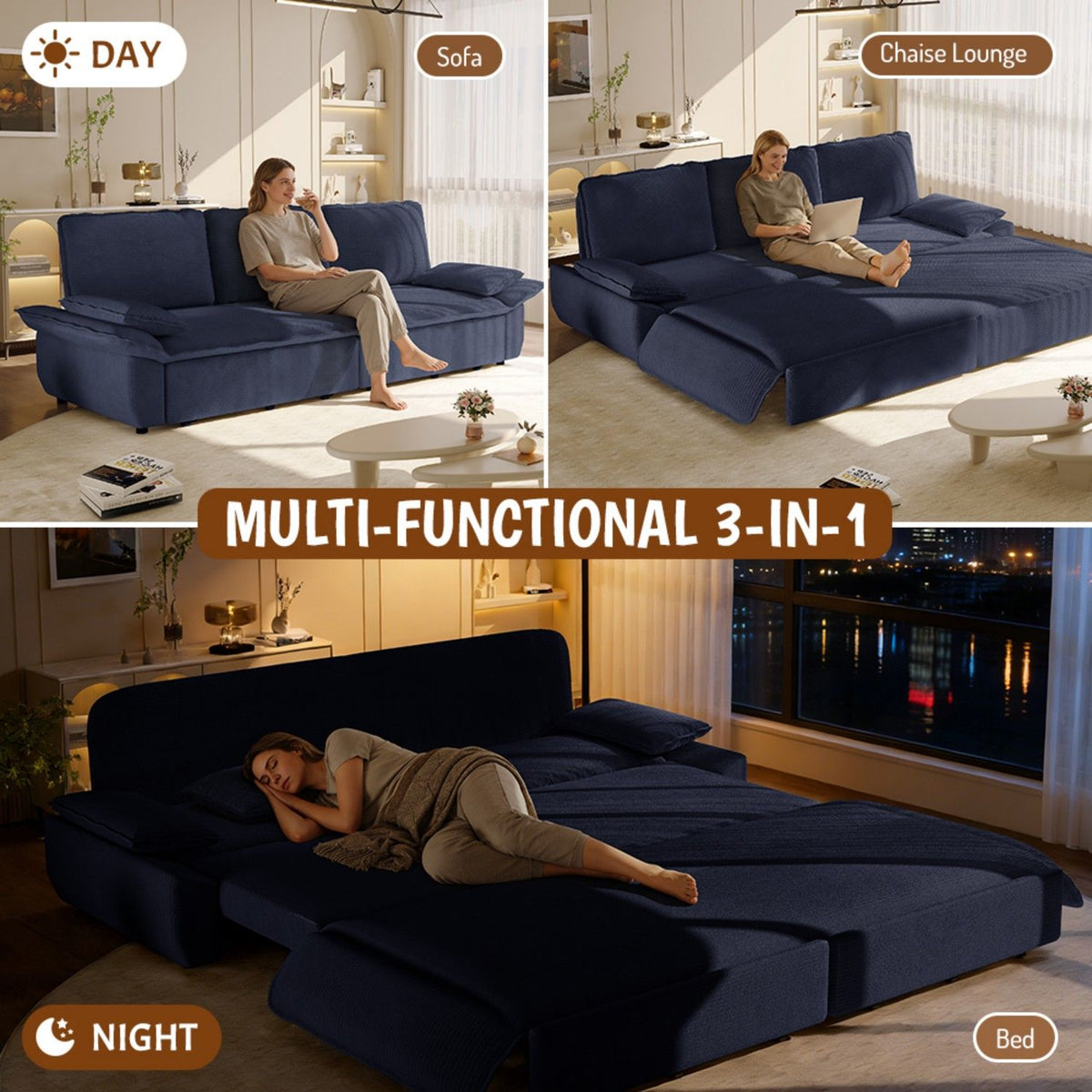 King Size Pull Out Sofa Bed, 3 In 1 Convertible Multifunctional