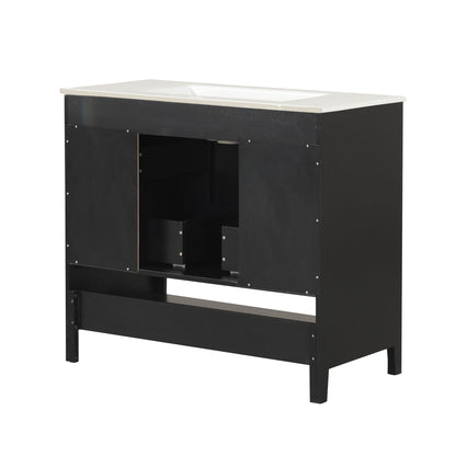 36" Bathroom Vanity With Sink, Frame Cabinet With Doors And Drawers - Black