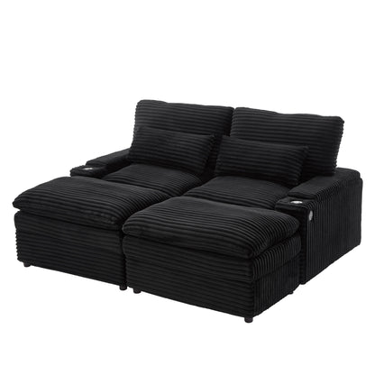 Convertible Loveseat Sofa With Storage, USB Ports, Cup Holders