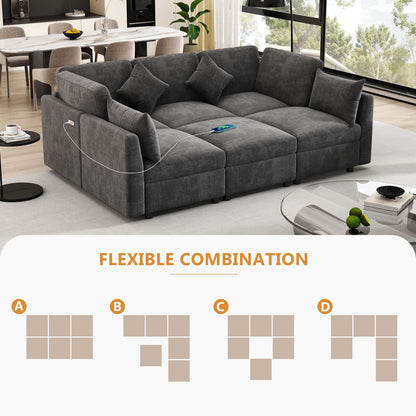 Sectional Sofa Modular U-Shaped With Ottoman & USB Ports