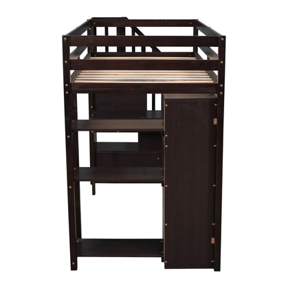 Loft Bed With Storage Drawers, Desk And Stairs With Shelves