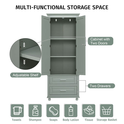Tall Storage Cabinet With 2 Drawers For Bathroom