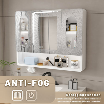 Wall Mounted Bathroom Mirror Cabinet With LED Lights, Anti Fog & Explosion Proof, Touch Control Medicine Cabinet, 3 Color Lighting - White