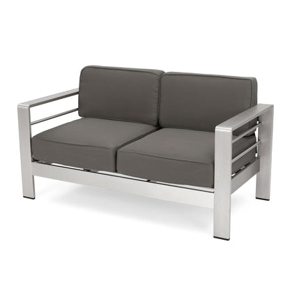 Outdoor Aluminum Loveseat With Cushion - Gray