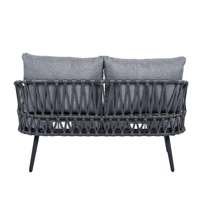 4 Piece Outdoor Patio Furniture Set, Metal Chairs With Woven Rope U Shaped Backrest