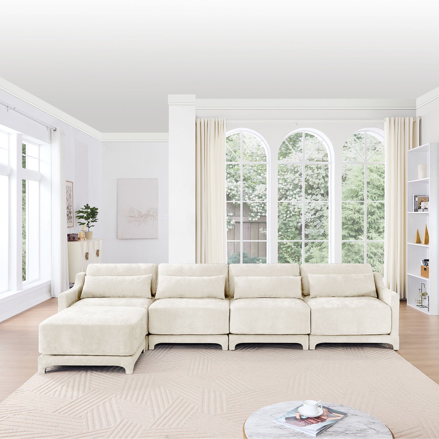Stylish Sofa With Ottoman And Lumbar Pillows, Ergonomic Design