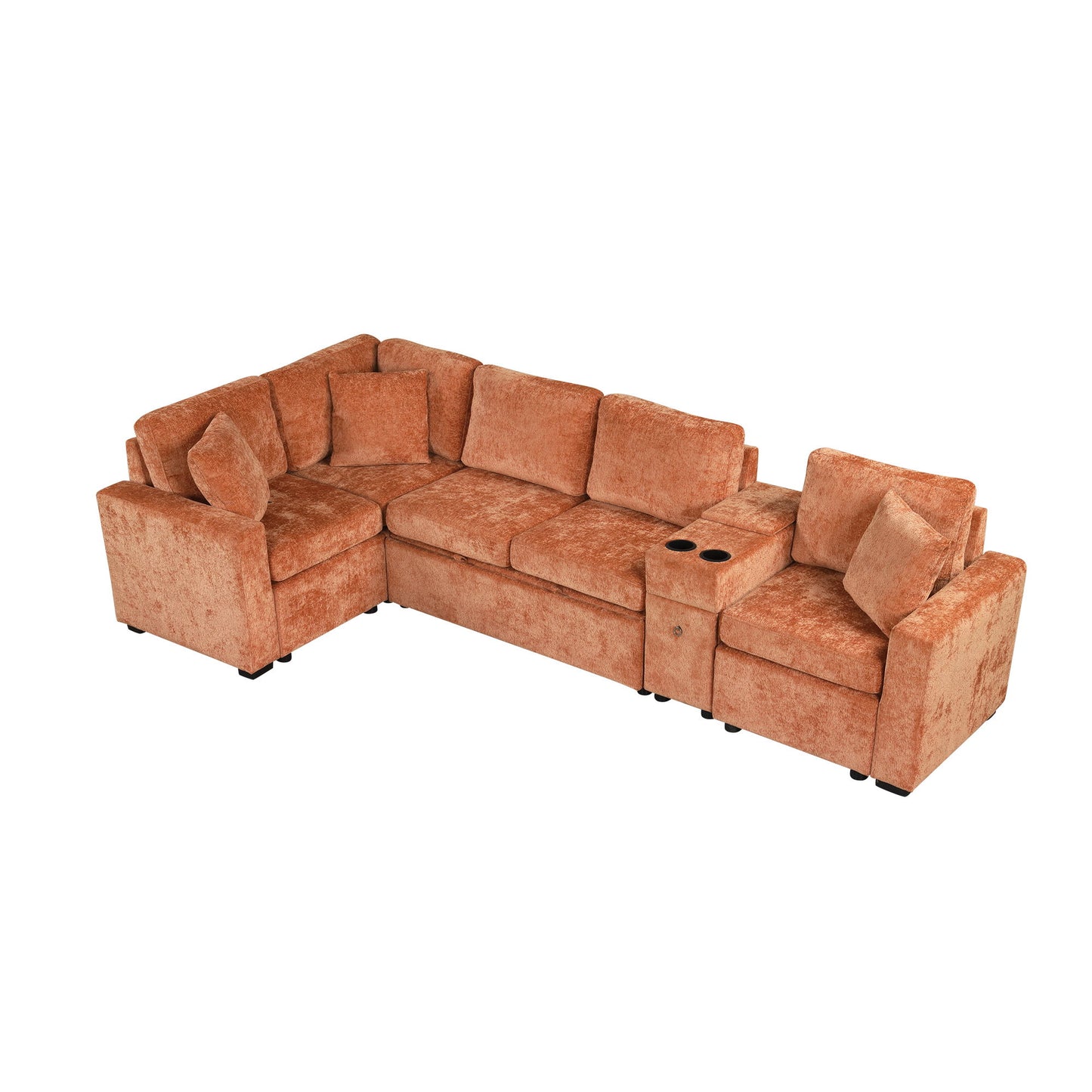 Modular L-Shaped Sectional Sofa Bed With Pull-Out Sleeper, Cup Holders, And Storage