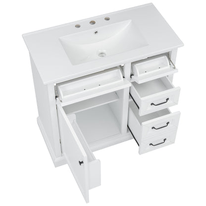 36" Bathroom Vanity With Sink, 2 Tip-Out Drawers, Soft Close Hinges