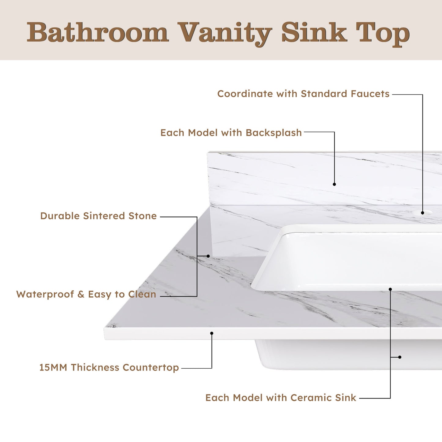Bianco Carrara Venato Marble Vanity Top With Pre Drilled Faucet Hole And Undermount Sink