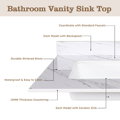 Bianco Carrara Venato Marble Vanity Top With Pre Drilled Faucet Hole And Undermount Sink