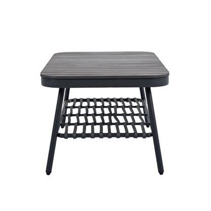 4 Piece Outdoor Patio Furniture Set, Metal Chairs With Woven Rope U Shaped Backrest