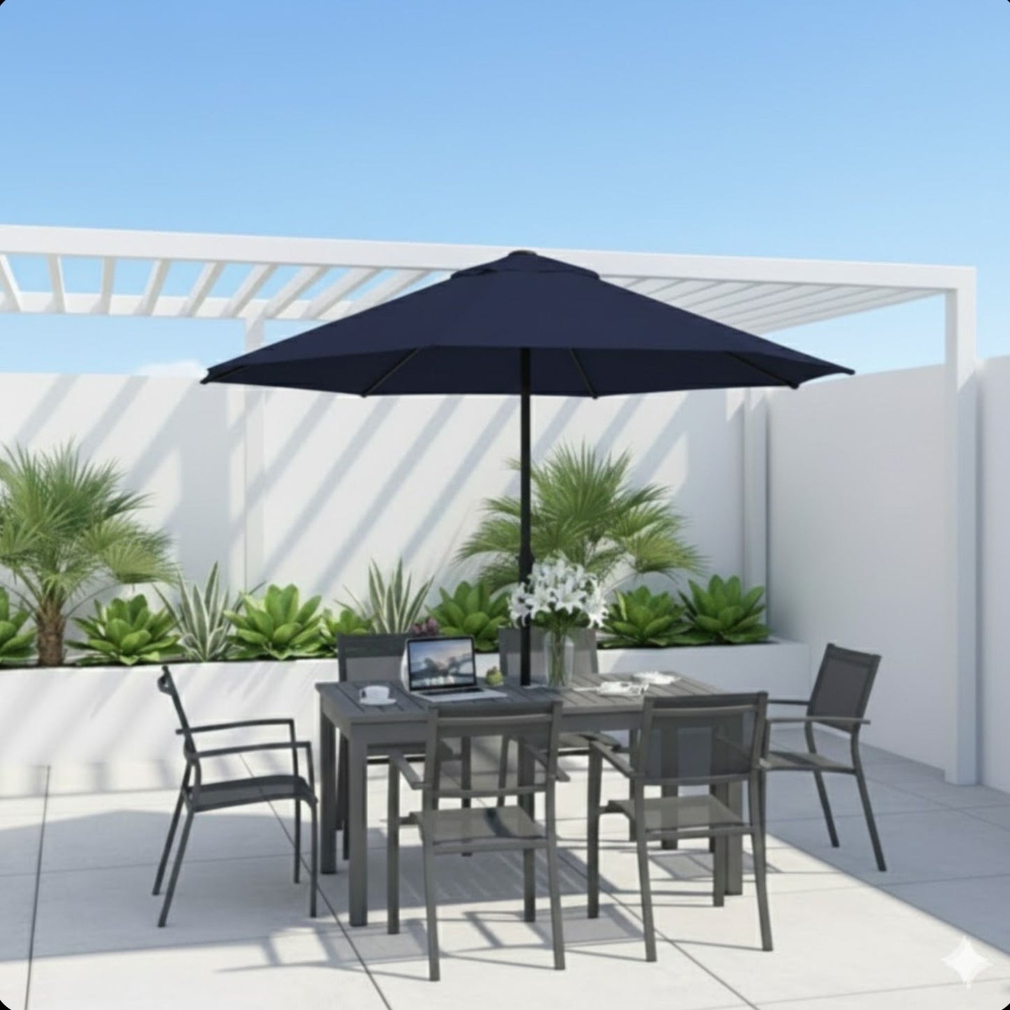 Umbrella With Crank Lift & Tilt, UV-Resistant Canopy For Patio