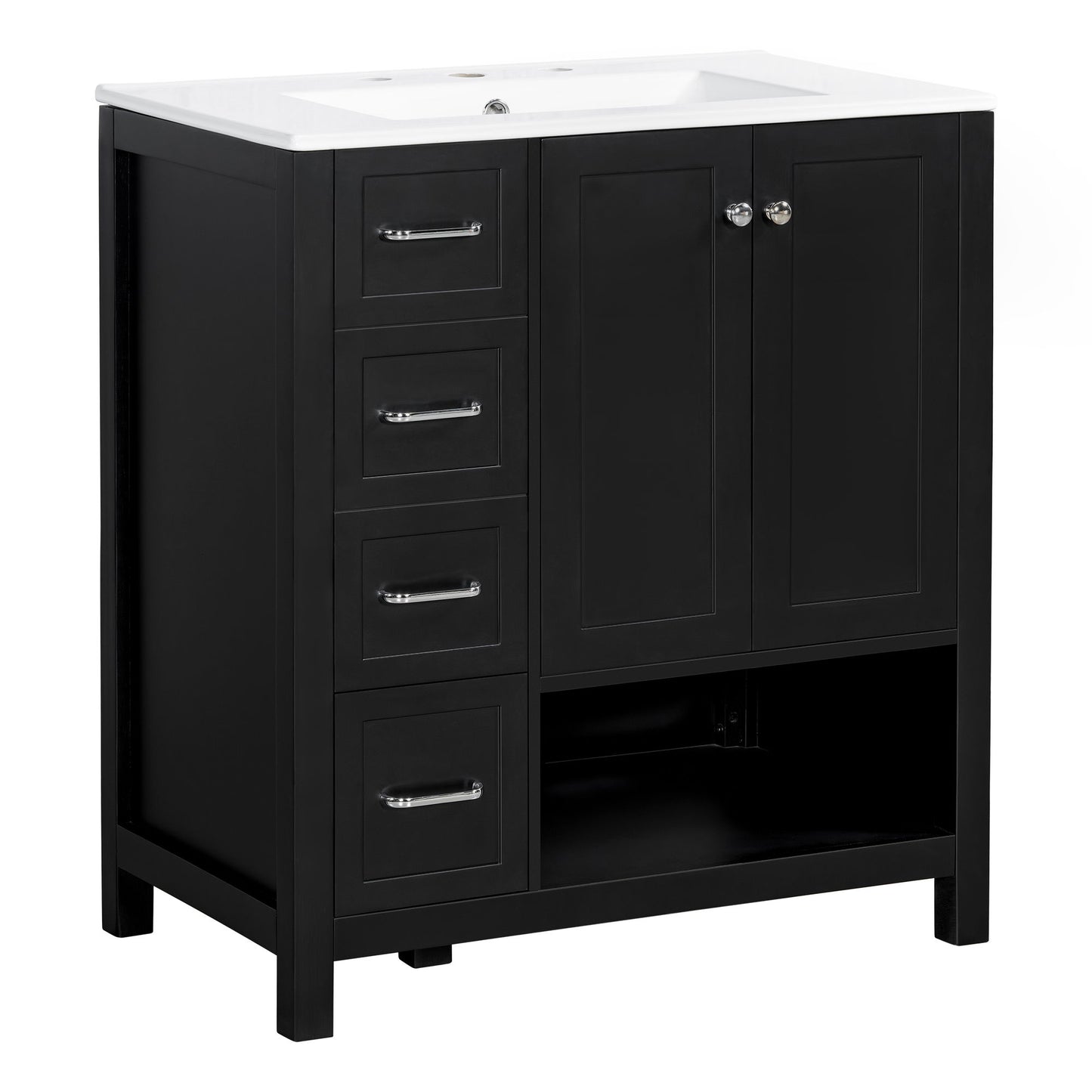 Bathroom Vanity With Sink Top, Bathroom Vanity Cabinet With 2 Doors And 2 Drawers, Open Shelf