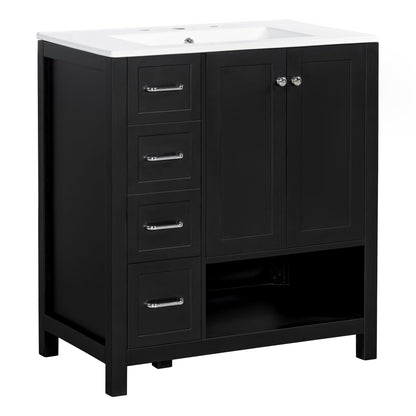 Bathroom Vanity With Sink Top, Bathroom Vanity Cabinet With 2 Doors And 2 Drawers, Open Shelf