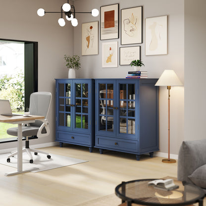 Minimalist Buffet Cabinet With Double Glass Doors And Drawer
