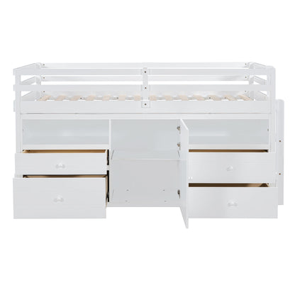 Loft Bed With 4 Drawers, Underneath Cabinet And Shelves