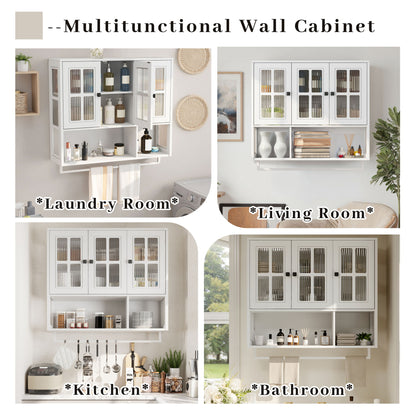 3 Door Wall Cabinet With Glass Door And Towel Bar