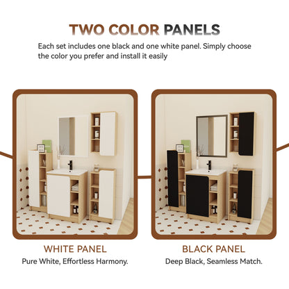 4 Piece Bathroom Vanity Set With Sink, Vanity Combo With Storage Cabinets - Black / Light Oak / White