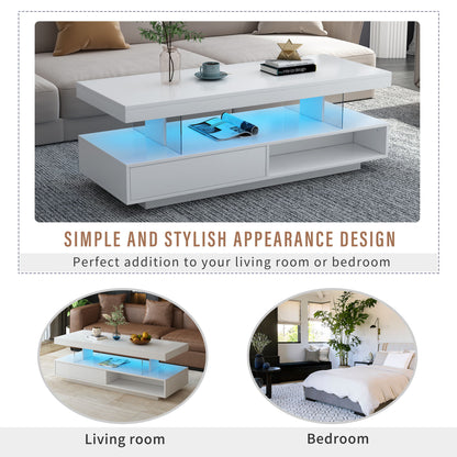 LED Coffee Table With 2 Drawers And Display Shelves