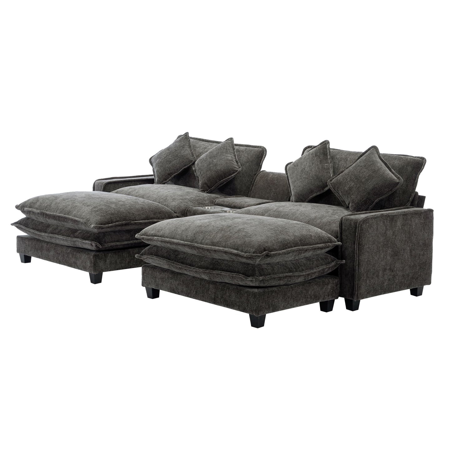 Modern Sectional Sofa With Removable Ottomans, USB Ports
