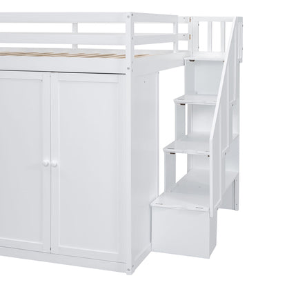 Loft Bed With Built In Wardrobes, Cabinets And Drawers