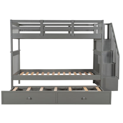 Stairway Bunk Bed With Storage And Guard Rail For Bedroom