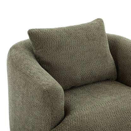 360° Swivel Barrel Sofa Chair With Throw Pillow, Upholstered Accent Chair