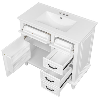 Modern Bathroom Vanity With Sink Top, Flip Drawers, Adjustable Shelf