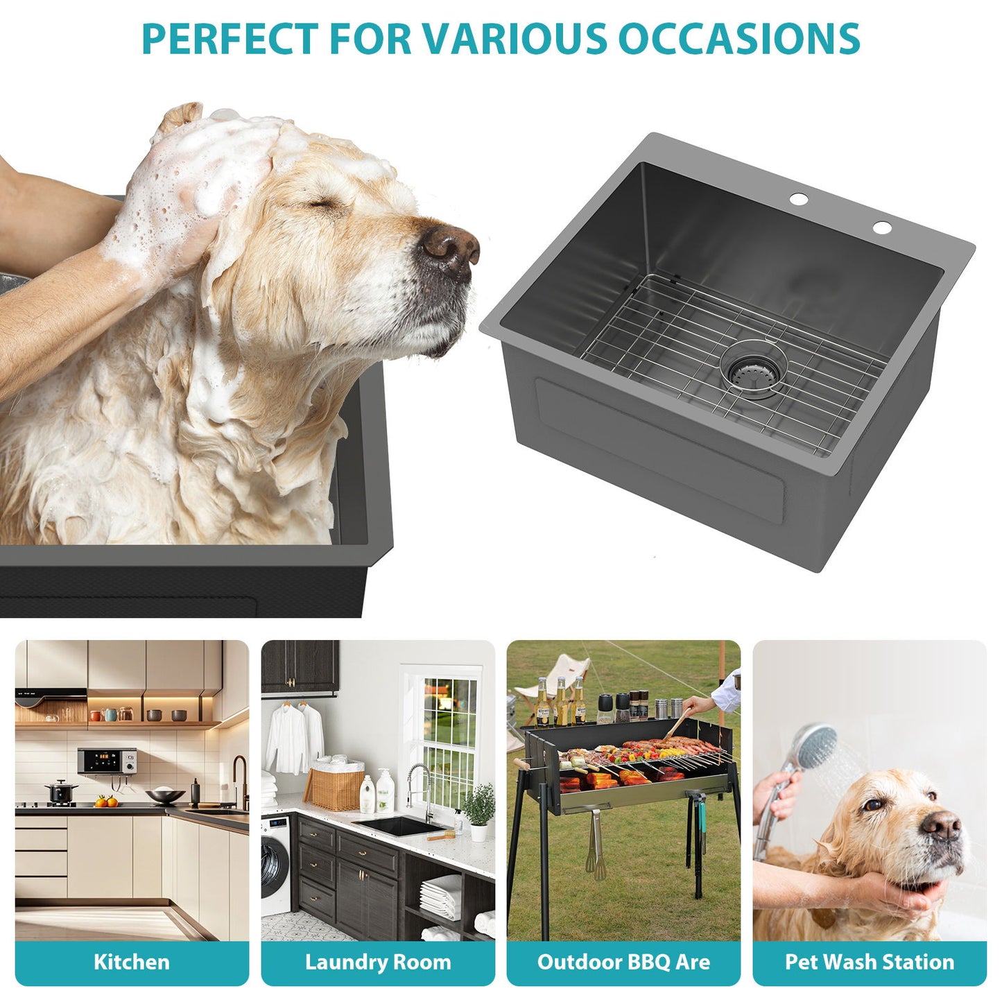 Topmount Kitchen Sink 16 Gauge, Single Bowl