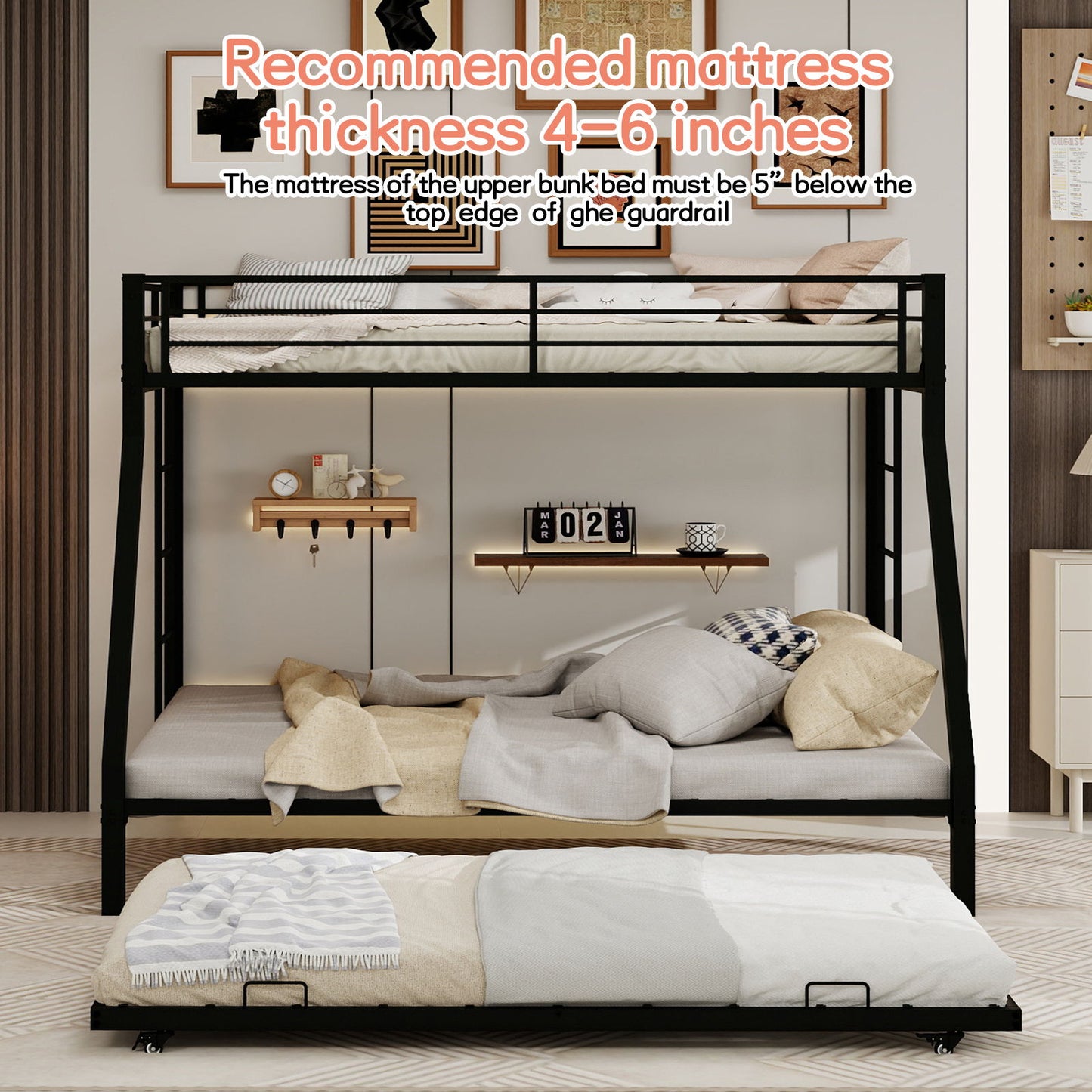 Bunk Bed For Kids, Convertible Frame With Ladders & Guardrail