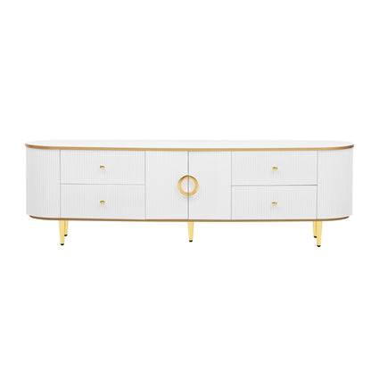 Modern TV Stand For TVs Up To 80", Entertainment Center With 4 Drawers And 1 Cabinet, Wood TV Console Table With And Handles For Living Room - White