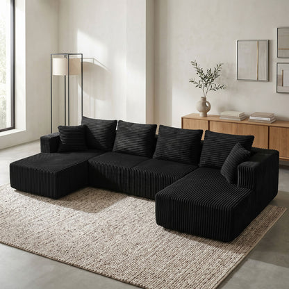 U-Shaped Modular Sectional Sofa With Double Chaise, Oversized Deep Seat For Living Room