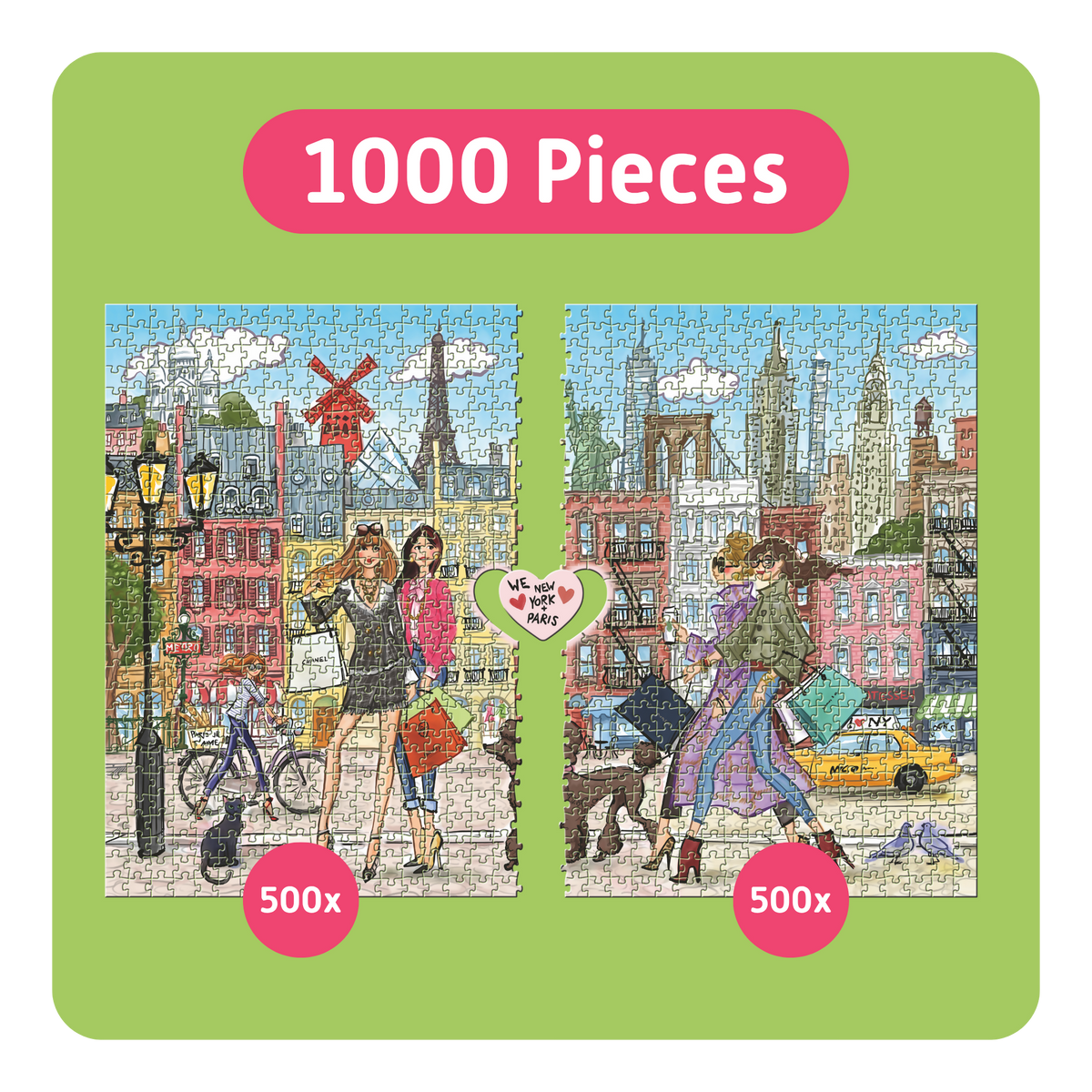 TEAMPUZZLE FOR TWO: Paris x New York – 1,000-Piece Couple's Jigsaw Puzzle – Includes Scan & Explore – Ages 12+