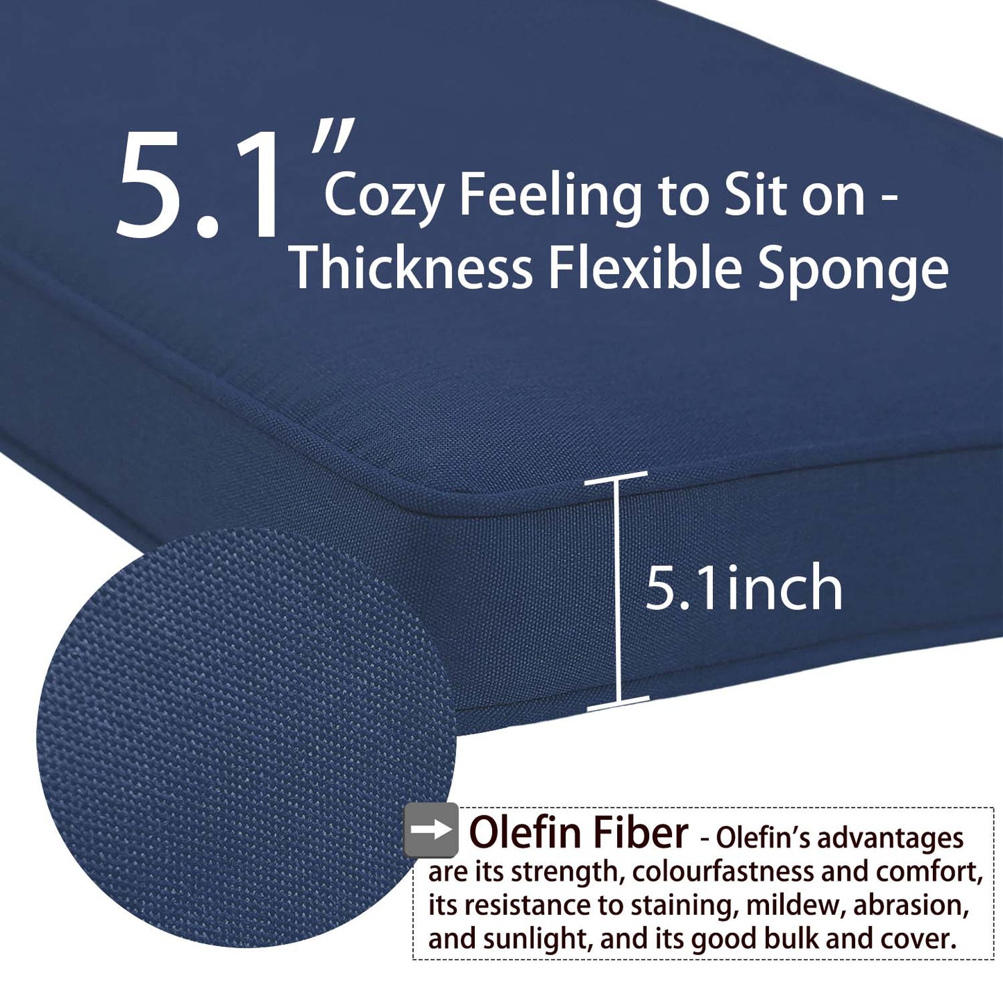Patio Deep Chair Cushion - Set of 2 - Total 6 pieces (Dark Blue)