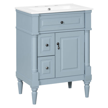 Freestanding Bathroom Vanity With Sink, Adjustable Shelf & Flip Drawer