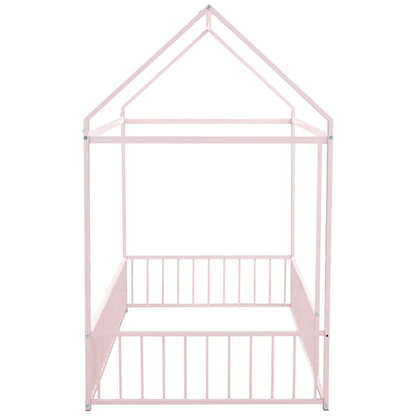 Metal Bed House Bed Frame With Fence
