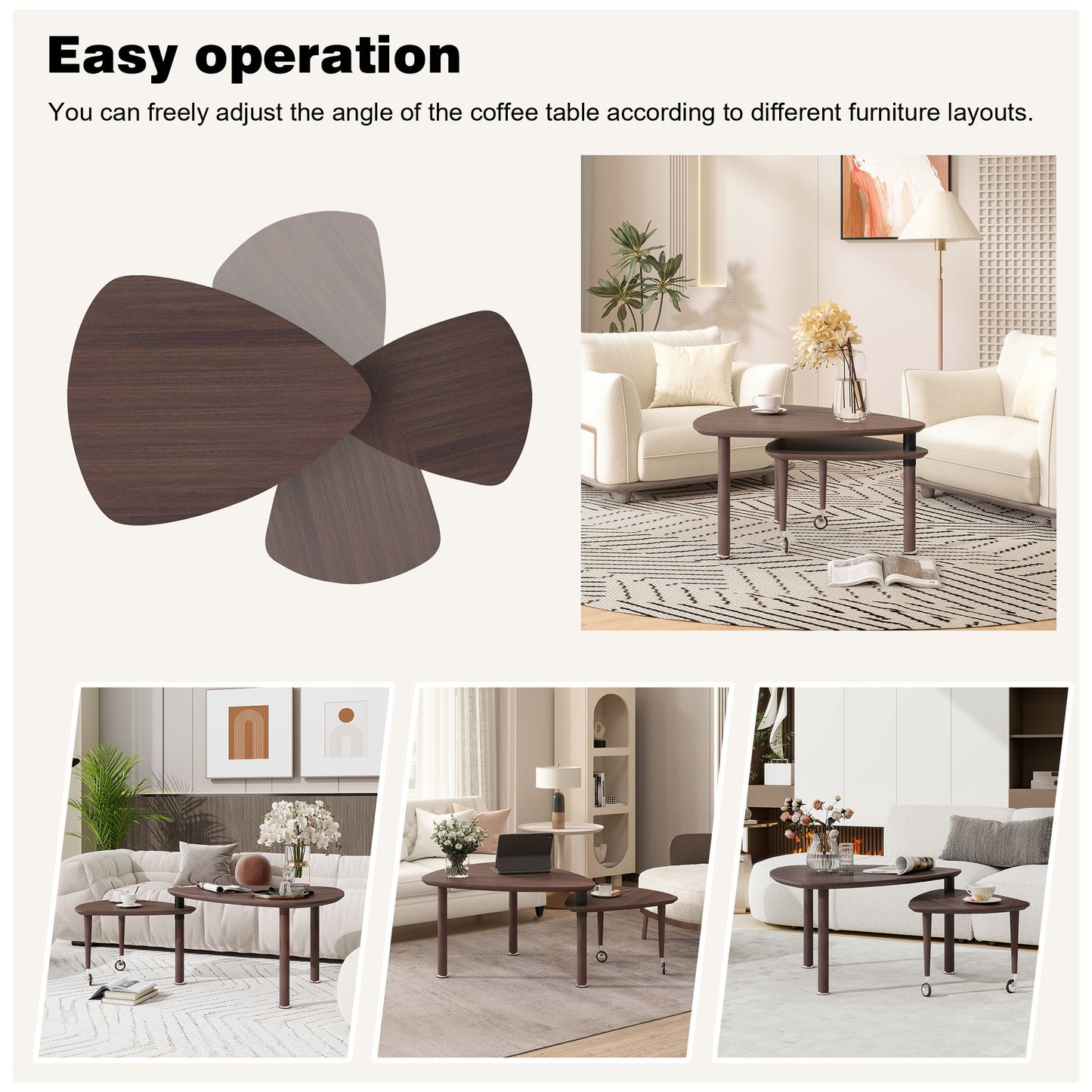 360 Degree Rotatable Coffee Table With Solid Legs