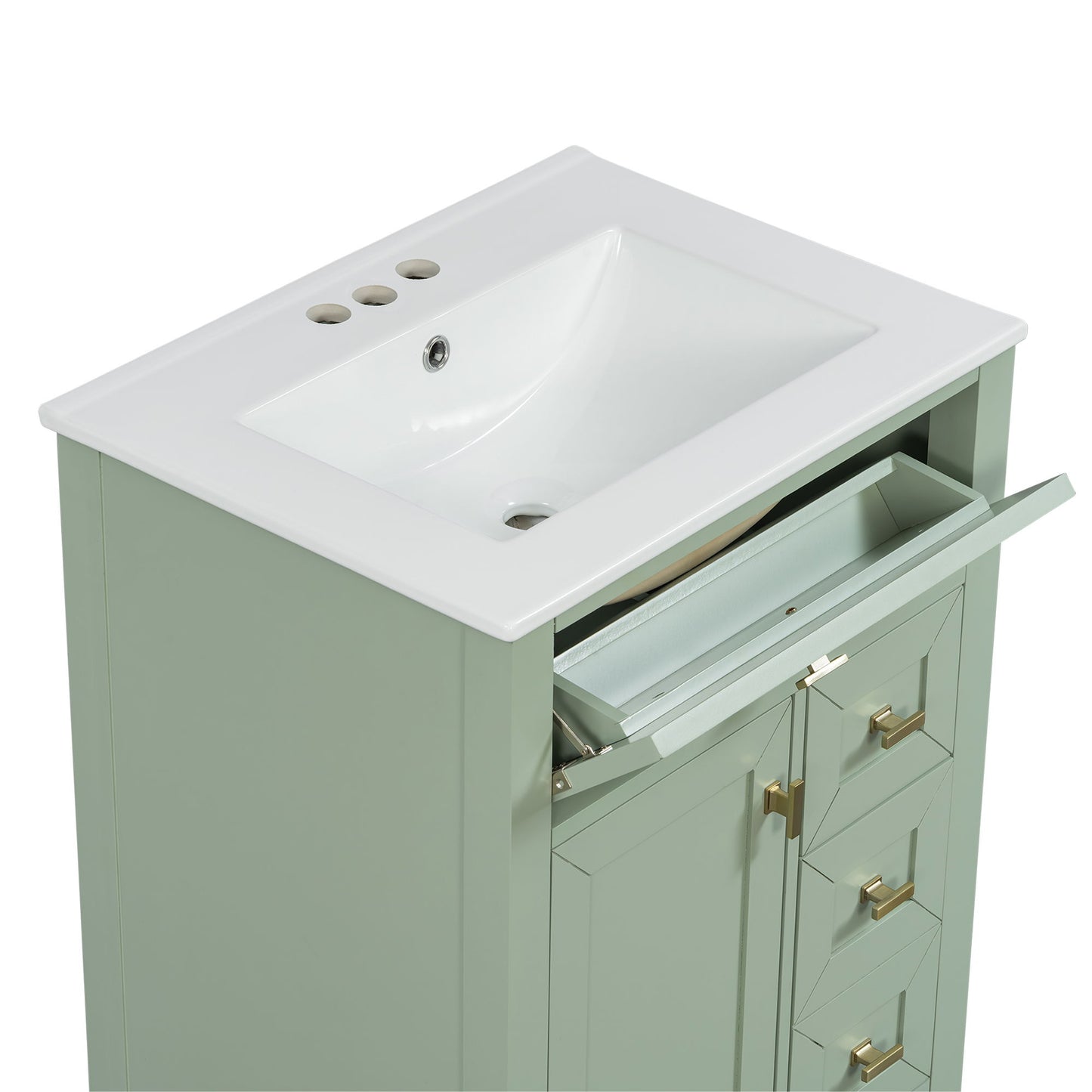 Bathroom Vanity With Sink, 3 Drawers & Cabinet With 2 Tier Door Storage Rack, Soft Close Doors & Drawers