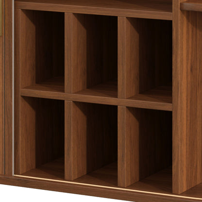 Fluted Liquor & Coffee Bar Cabinet With 6 Wine Racks And 3 Glass Holders