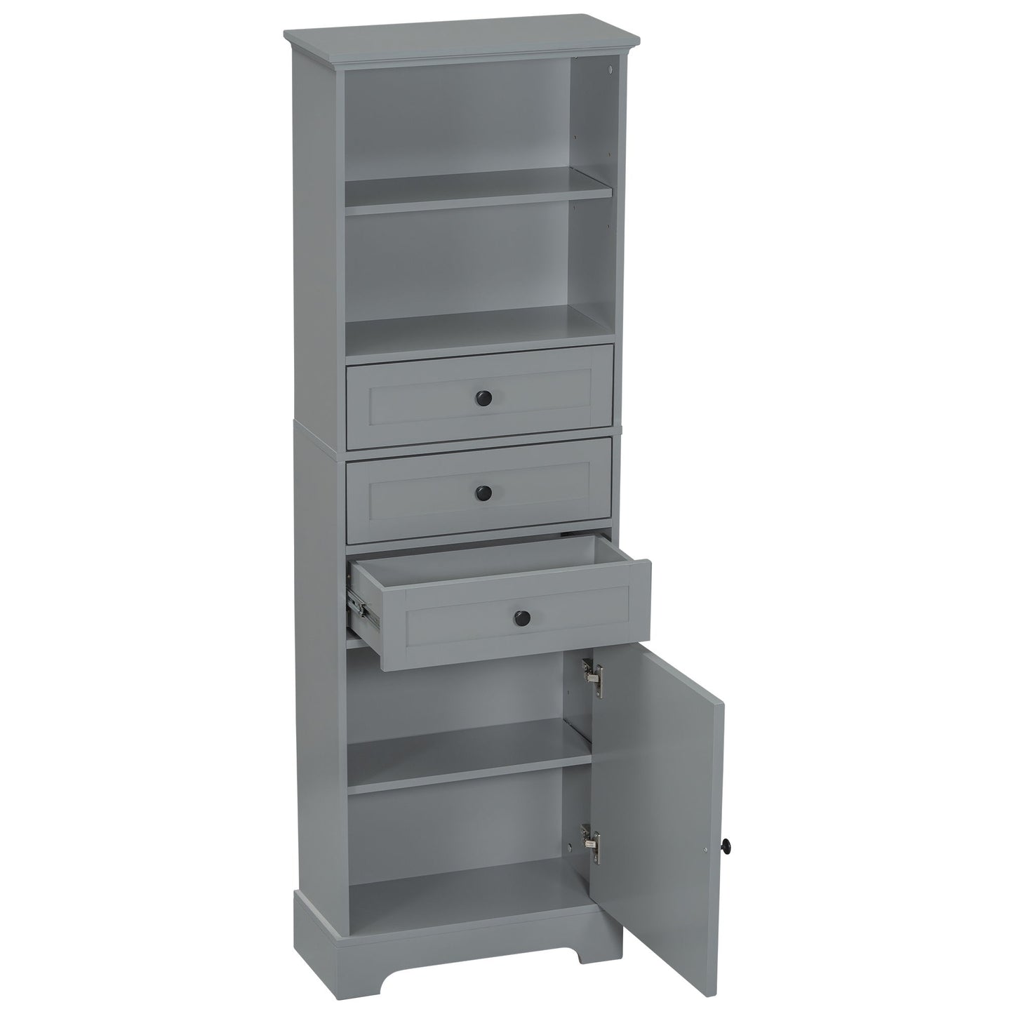 Tall Storage Cabinet With 3 Drawers And Adjustable Shelves For Bathroom