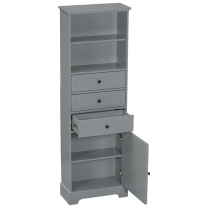Tall Storage Cabinet With 3 Drawers And Adjustable Shelves For Bathroom