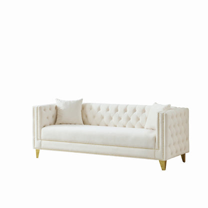 Deep Seat Sofa With Button Nailhead, Square Arm Couches