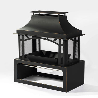 Fireplace, 50000 Btu Fire Pit, Wood Burning Chimney For Outside - Black